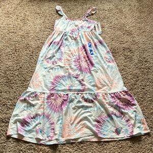 Girls multicolored dress. White peach teal blue purple. Size large 14/18